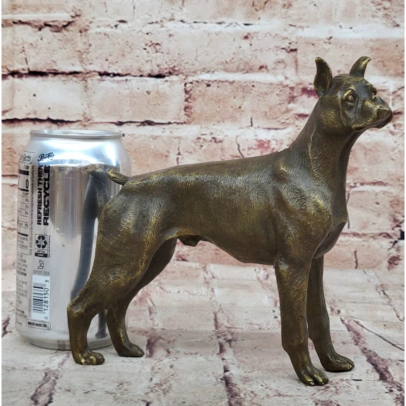 Williston Forge Boxer Dog Bronze Metal Statue Sculpture Collectible Decor Signed Art 8 Inches X 9 Inches