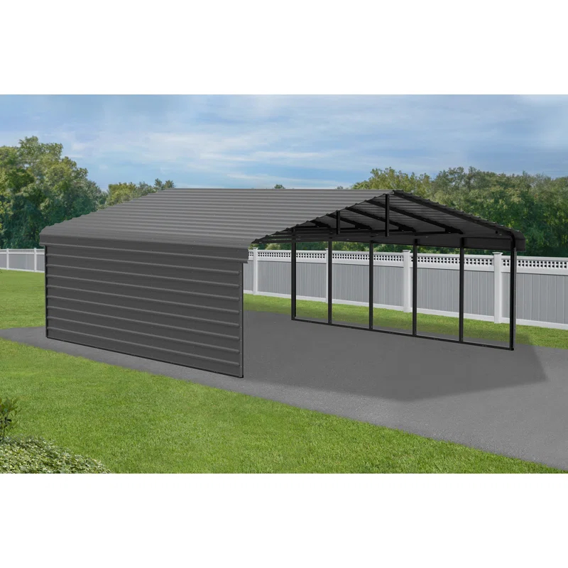 Arrow 24 x 20 ft Charcoal Carport with 1-sided Enclosure