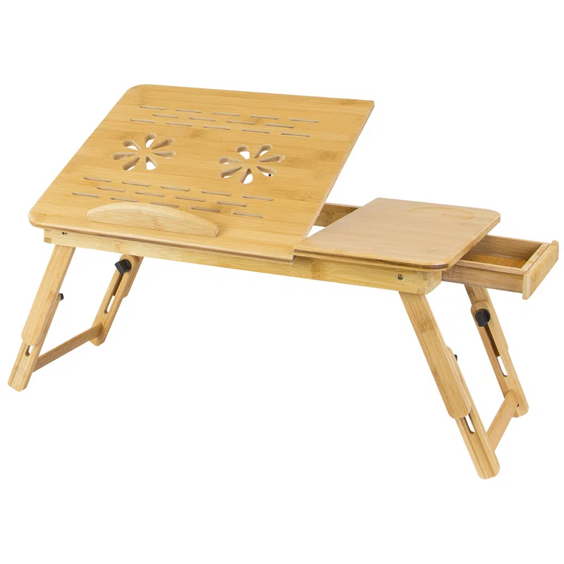 Mount-it Mount-It! Adjustable Bamboo Laptop Bed Tray w/ Tilting Top, Pullout Storage Drawer, Foldable Design