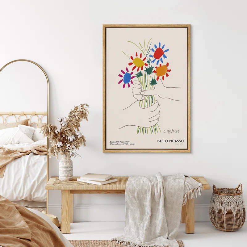 SIGNLEADER Bouquet of Peace (Flower Bouquet With Hands) Pablo Picasso Floral- Framed Canvas Print Wall Art Work