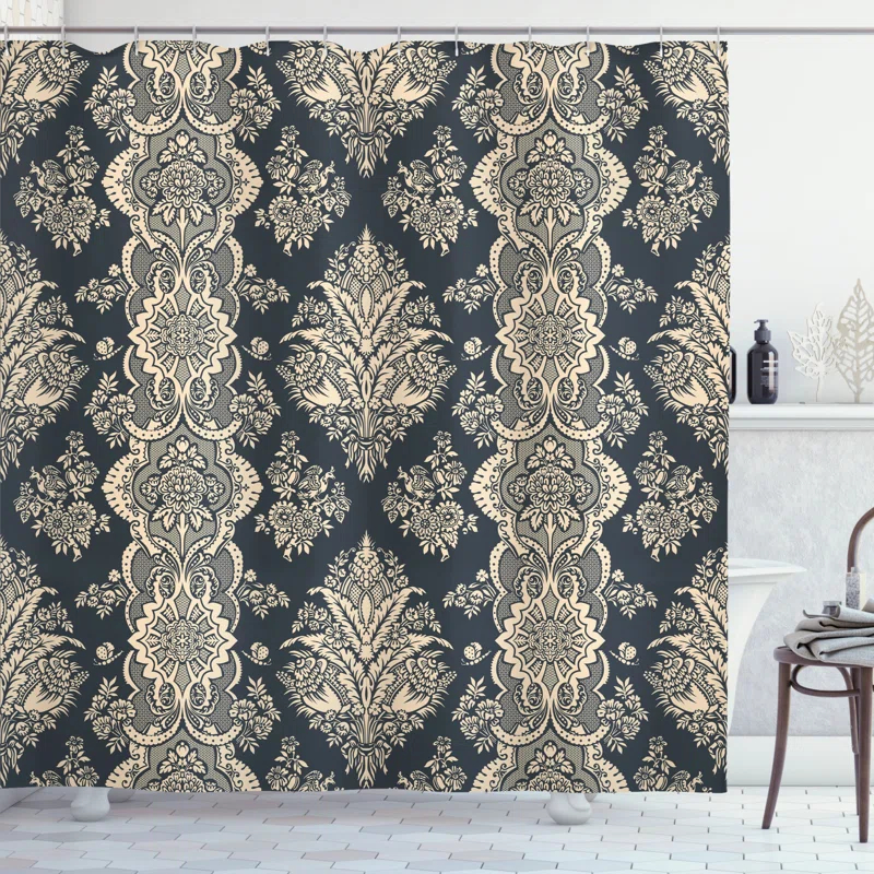 Damask Shower Curtain with Hooks Included