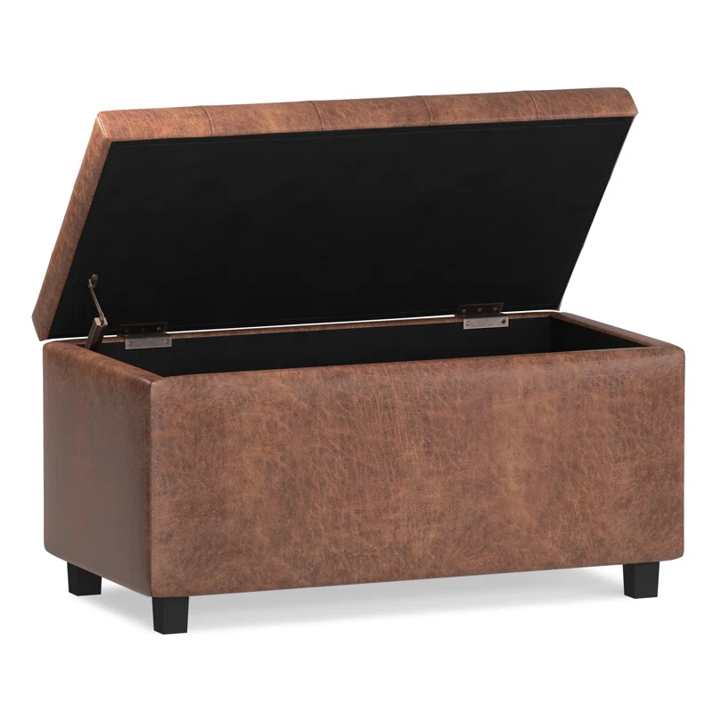 Simpli Home Cosmopolitan 34"W Upholstered Storage Ottoman with Tufted Design and Large Interior Storage