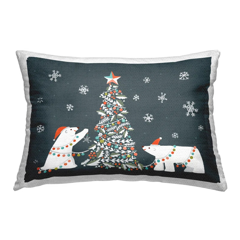 Stupell Industries Polar Bears with Christmas Tree Outdoor Printed Pillow by Irene Chan