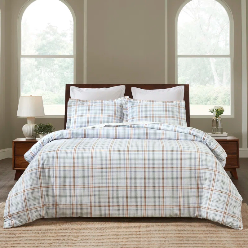 Superior Plaid Flannel Cotton Classic Modern Farmhouse Duvet Cover Set