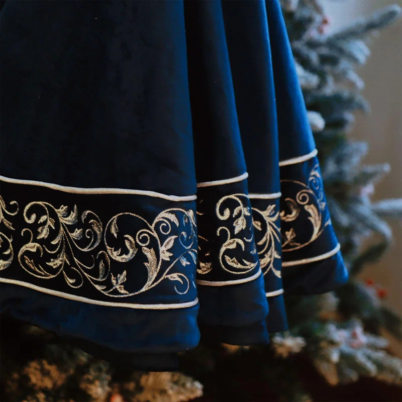 SHIRLEY'S OFFICE FURNITURE, LLC Christmas Tree Skirt 60 Inch, Blue Luxury Extra Large Skirts With Silver Embroidered Vintage Pattern, Classic Retro Christmas Tree Decorations Gifts