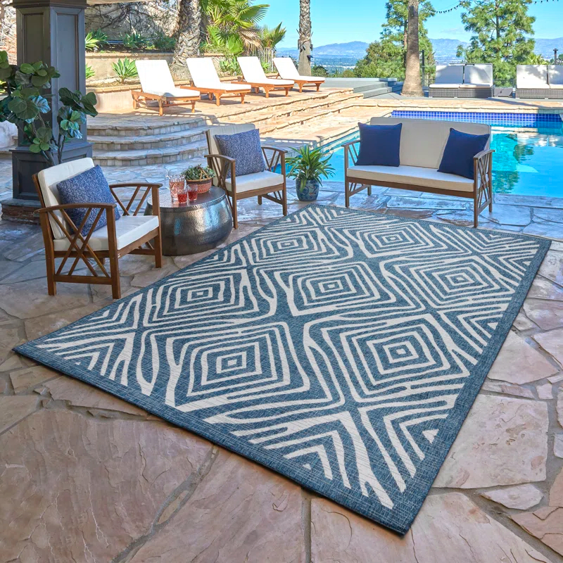 Gertmenian Gertmenian Tropea Stella Navy Blue/Ivory Tibal Diamond Indoor/Outdoor Flatweave Area Rug