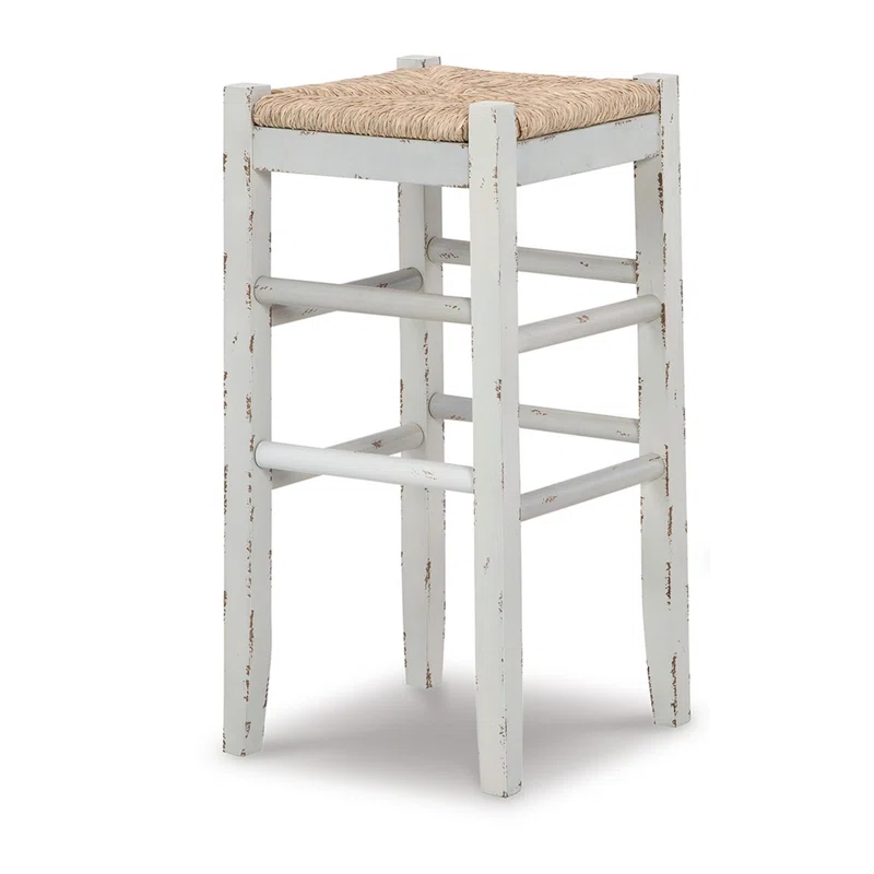 Benjara Anya Stool, Woven Seagrass Seat, Wood Frame (Set of 2)