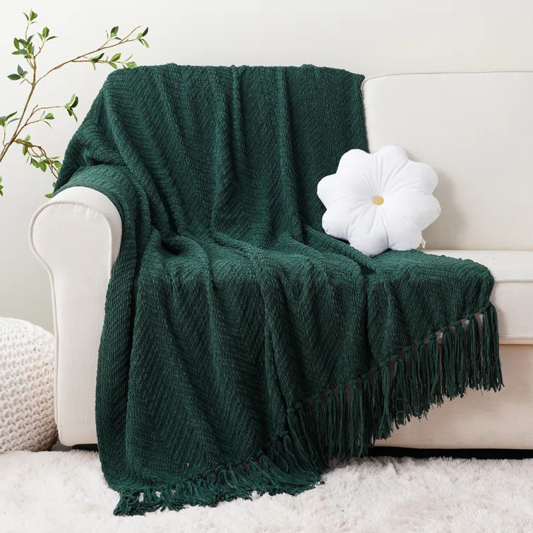 Battilo Home Throw Blanket for Couch, Super Soft Cozy Warm Throws for Twin Bed, Knit Woven Chenille Blanket Versatile for Sofa Bedroom Home Decor