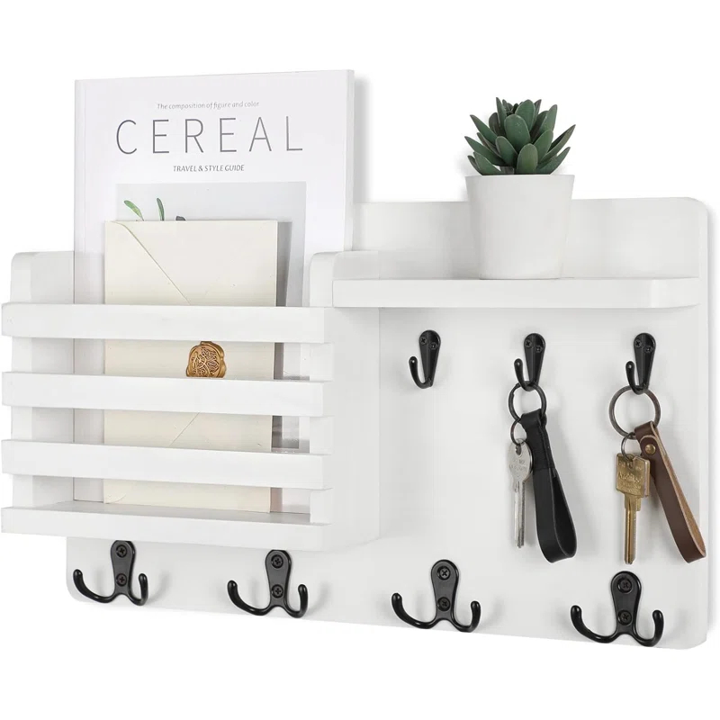 ENAMOST Mail Holder For Wall Mail Organizer With Key Hooks With Floating Shelf