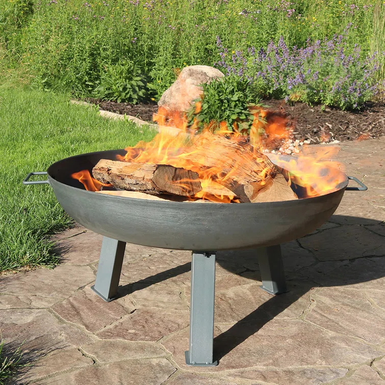 SunnyDaze Decor Union Round Wood-Burning Steel Finish Cast Iron Outdoor Raised Fire Pit Bowl