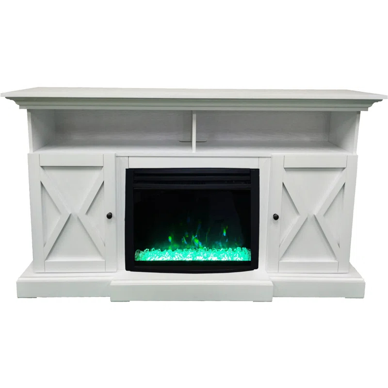 Cambridge Cambridge Summit 62-In. Farmhouse Fireplace TV Stand with Crystal Rocks Display