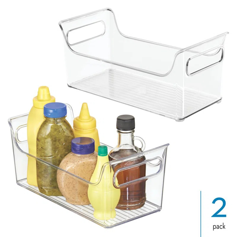 iDesign iDesign Condiment Organizer for Fridge - Plastic Fridge Organizer Bins with Handles, Set of 2, Clear