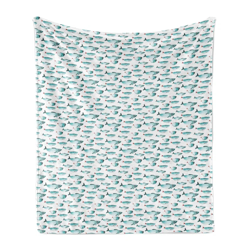 Ambesonne Ambesonne Turquoise and White Fleece Throw Blanket Sea Fish Turquoise Teal and Ruby