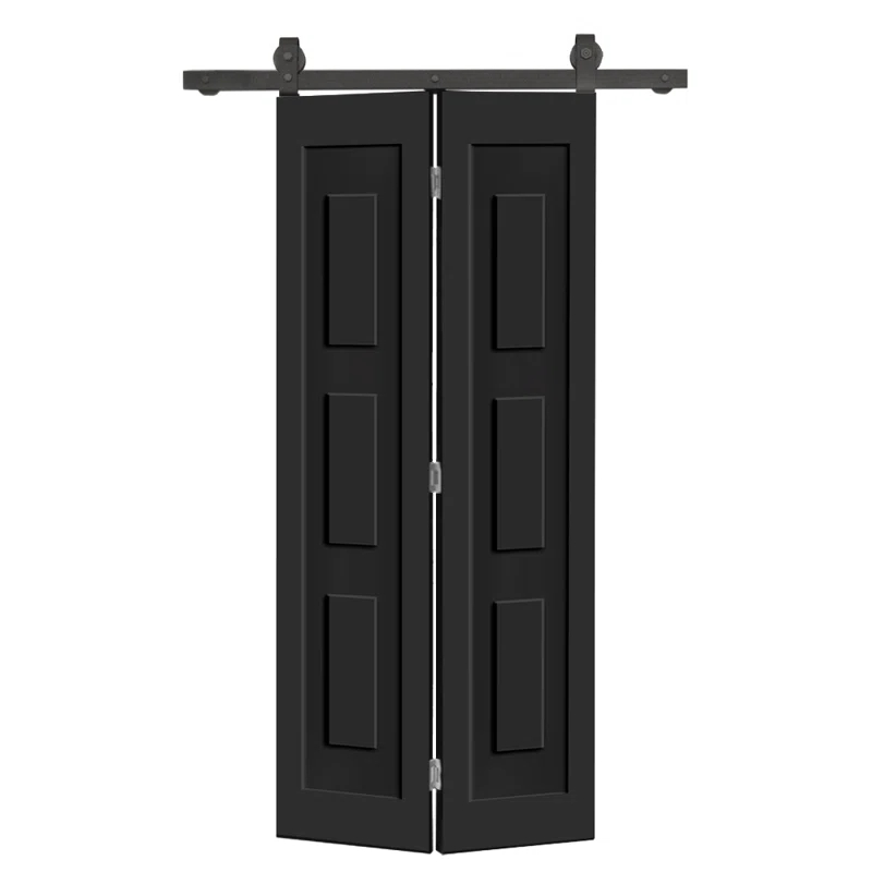 Calhome 3 Panel Shaker Composite Bi-Fold Door with Sliding Barn Door Hardware Kit