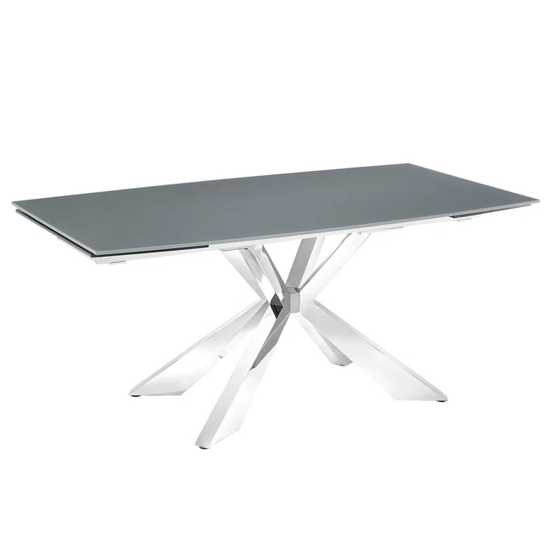 Casabianca Furniture Extendable Glass Top Metal Base Dining Table