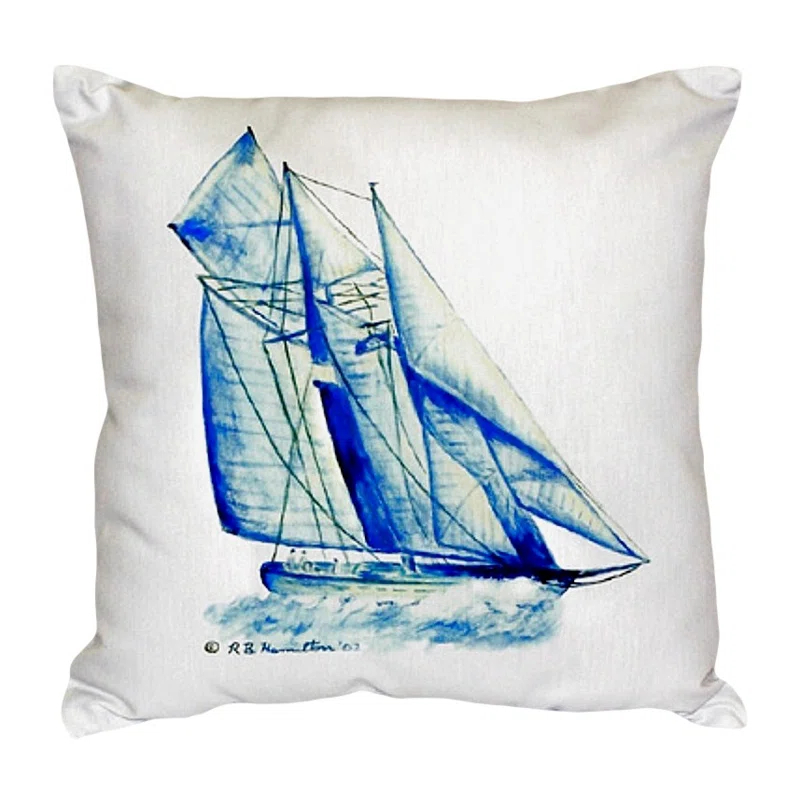 Betsy Drake Interiors Sailboat Indoor/Outdoor Reversible Throw Pillow