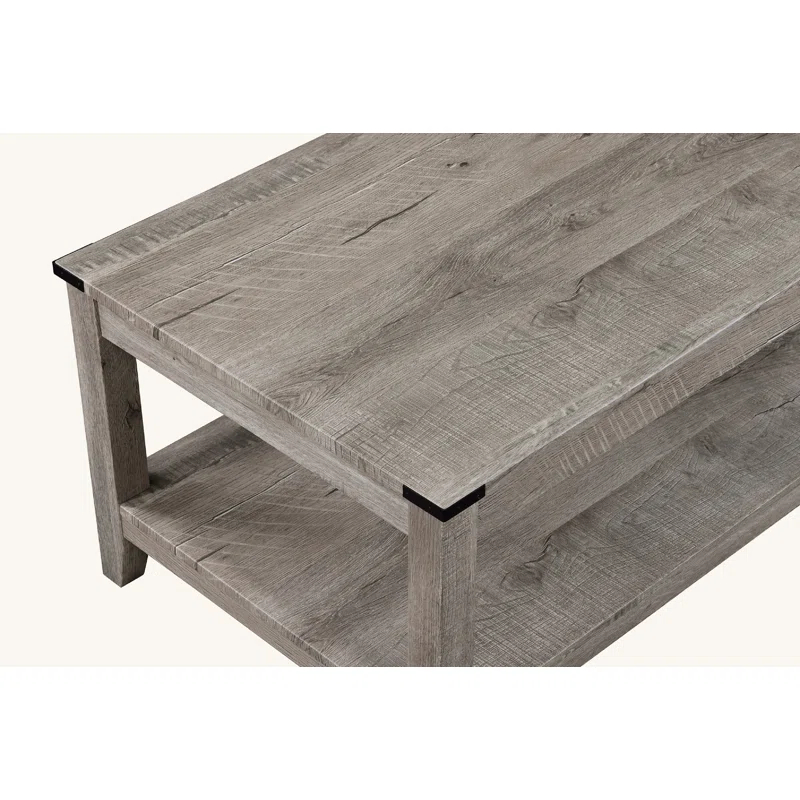 August Grove® Rustic Gray Brown 3-Piece Cocktail Set Wooden Table Top Rectangular Coffee Table And Two Matching Square End Tables Living Room Wooden Furniture Retro