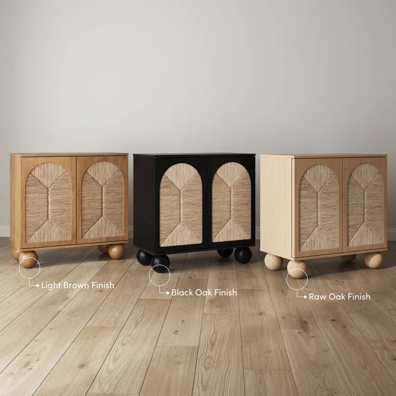 Nathan James Boho Storage Cabinet with Ball-Style Feet and Seagrass Door Panels