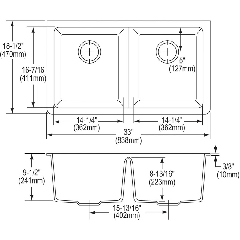 Elkay ELXU3322CN0 Quartz Luxe 33" L x 19" W Double Basin Undermount Kitchen Sink