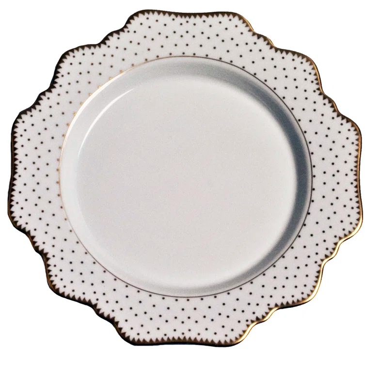 Hand-Painted Porcelain Polka Dot Bread Plate with Gold Rim