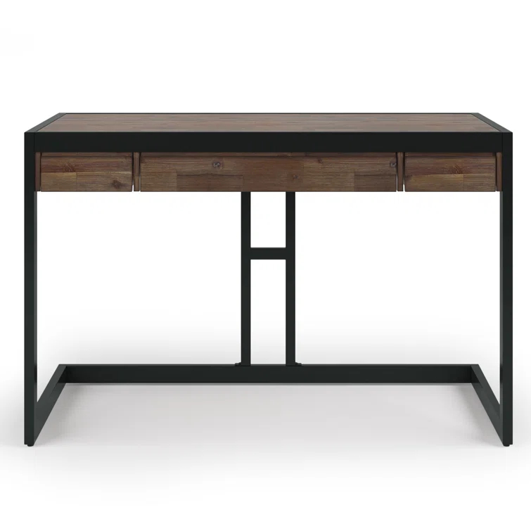 Simpli Home Erina Solid Acacia Wood Desk, Industrial Style with Keyboard Tray and 2 Drawers