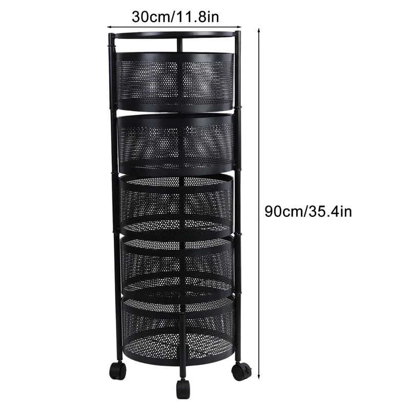 Kitchen Storage Cart,5 Tier Circular Rotating Basket,Large Storage Rack with 360 Degree Wheels