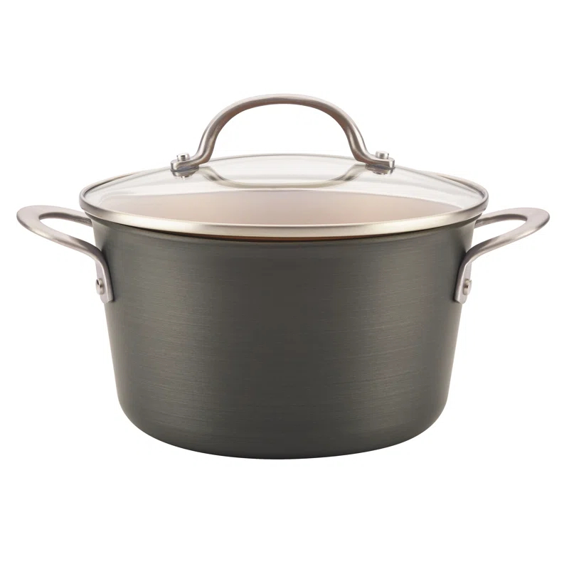 Ayesha Curry Ayesha Curry Home Collection Hard Anodized Nonstick Sauce Pot with Lid, 4.5 Quart, Gray