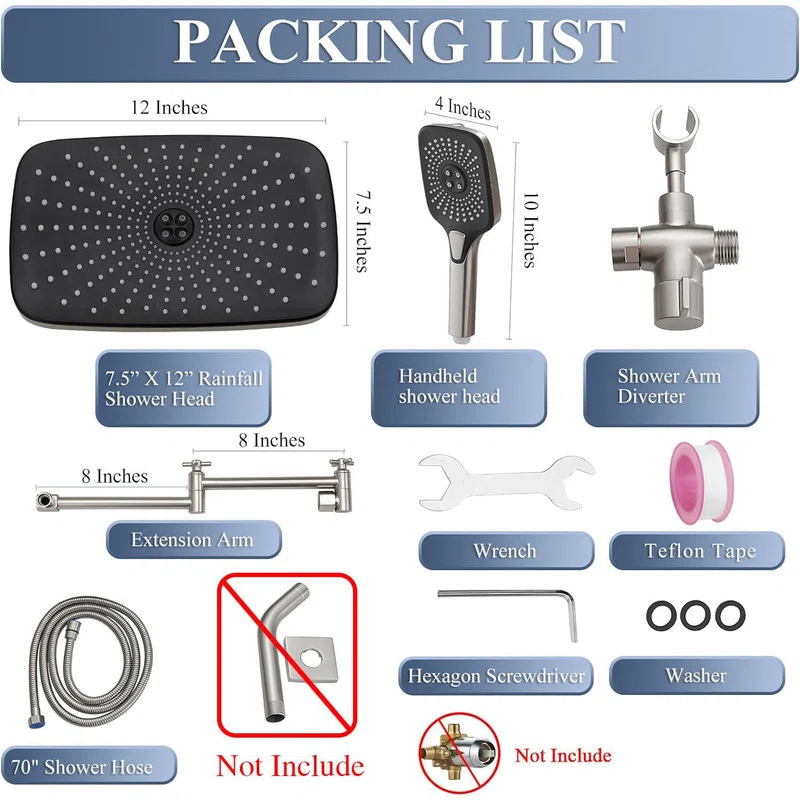 12 Inch Shower Head With Handheld, High-Pressure Rain/Rainfall Shower Heads With 3+1 Handheld