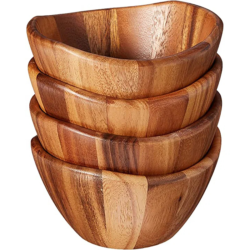 Lipper Acacia Wave Bowls, Set Of 4