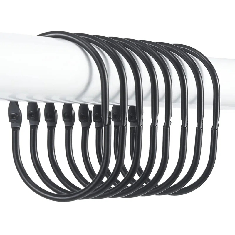 OUMIKEJI 12 Pcs Shower Curtain Hooks, Oval Snap Shower Rings For Curtain, Metal Black Shower Curtain Rings Rust Proof, Glide Smoothly Shower Hooks  (Black)