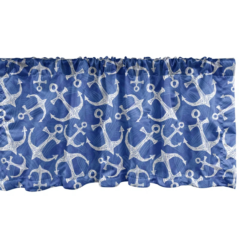 Ambesonne Ocean Valance Pack of 2 Marine Life Equipments Azure Blue White