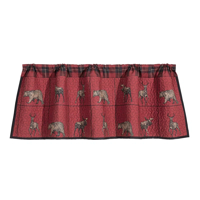 Paseo Road by HiEnd Accents Woodland Plaid Red Navy Blue Cotton Woodland Bear Deer Moose Kitchen Valance Rod Pocket 18x56 inch