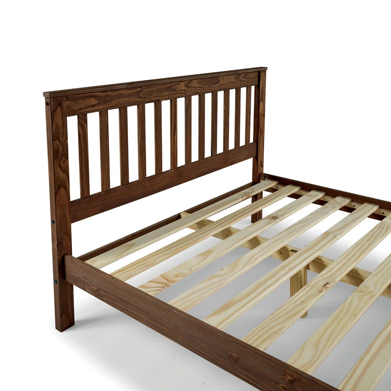 Benjara Octa Bed, Plank Style, Rustic, Brazilian Pine Wood, Mahogany | Wayfair