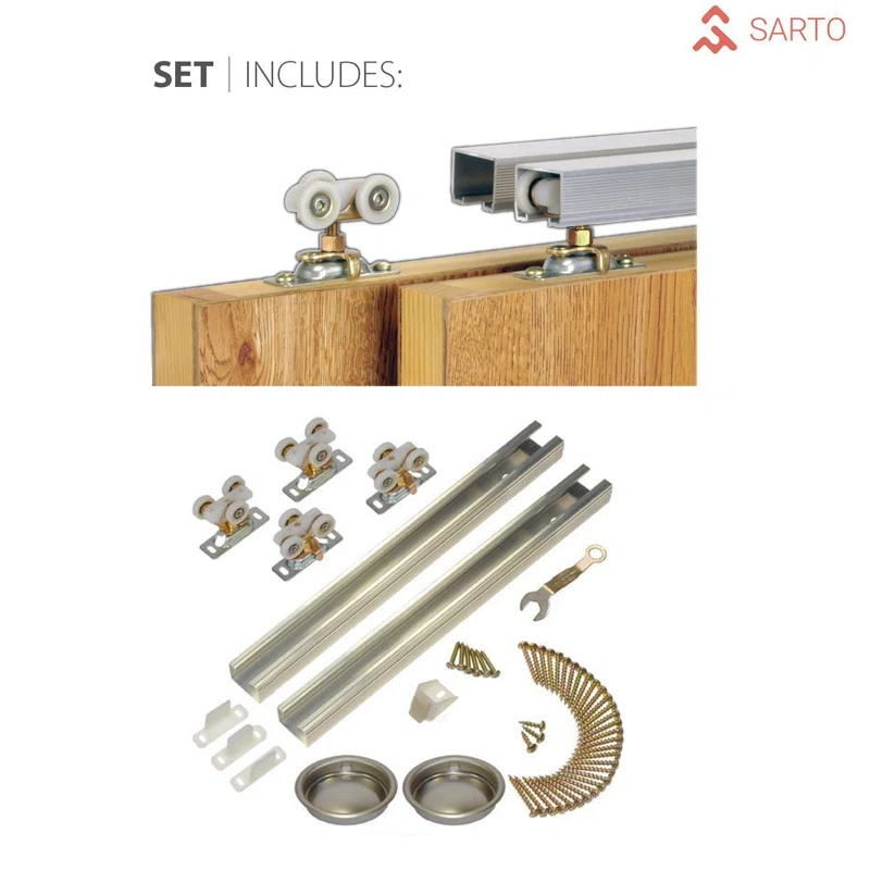SARTODOORS Felicia Clear Glass Sliding Closet White Doors with Installation Hardware Kit
