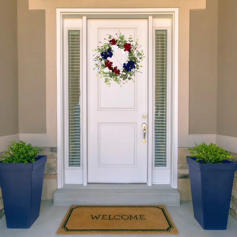 Northlight Seasonal Red white and Blue Hydrangea and Eucalyptus Patriotic Artificial Wreath