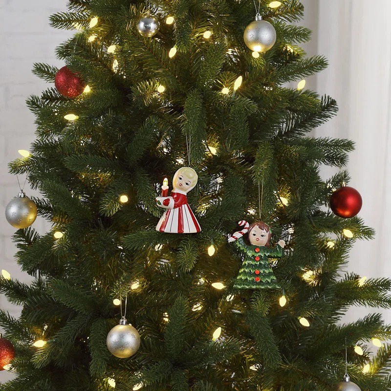 Mr. Christmas Nostalgic Set of 2 Vintage Christmas Kid Ornament - Candy Cane and Tree Girl