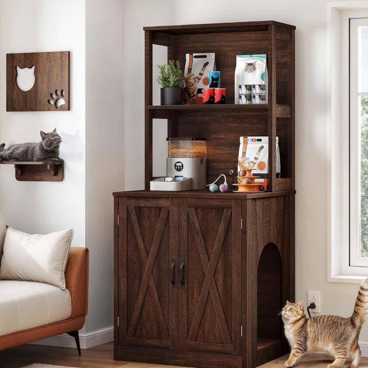 Archie & Oscar™ Alida Large Cat Litter Box Enclosure With Shelves And Doors, Hidden Litter Box Furniture