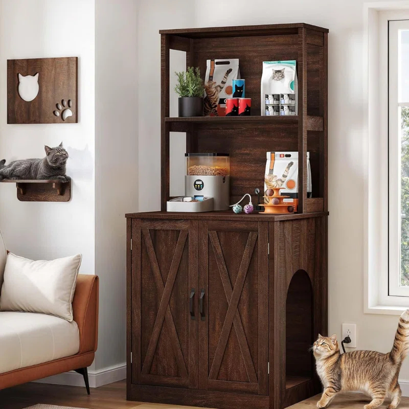 Archie & Oscar™ Alida Large Cat Litter Box Enclosure With Shelves And Doors, Hidden Litter Box Furniture