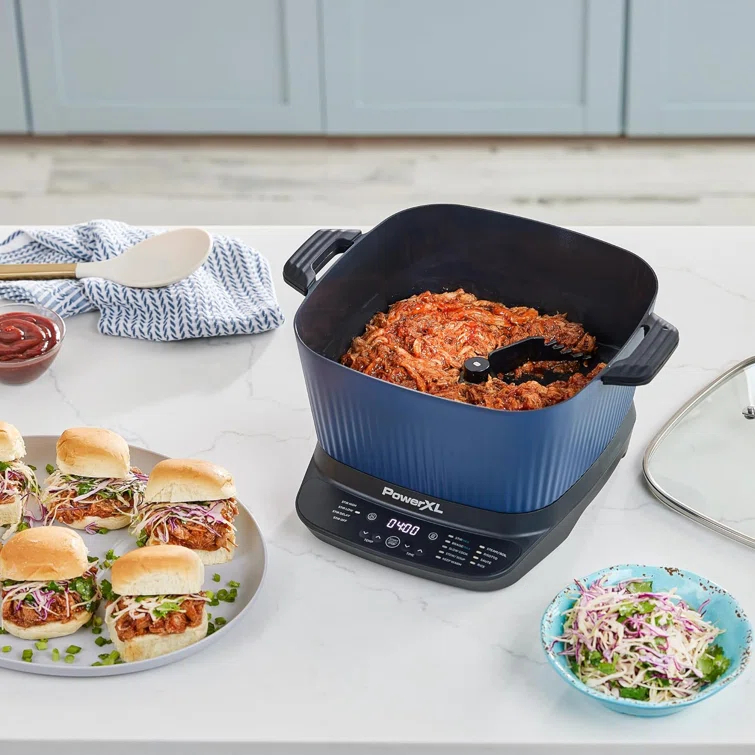 PowerXL PowerXL Stirmax Midnight Blue 7.5 Quart Digital Multi-cooker With Automatic Paddle To Stir And Shred, 9 In 1 Programmable Presets To Sauté, Sear, And Brown Food Before Simmering