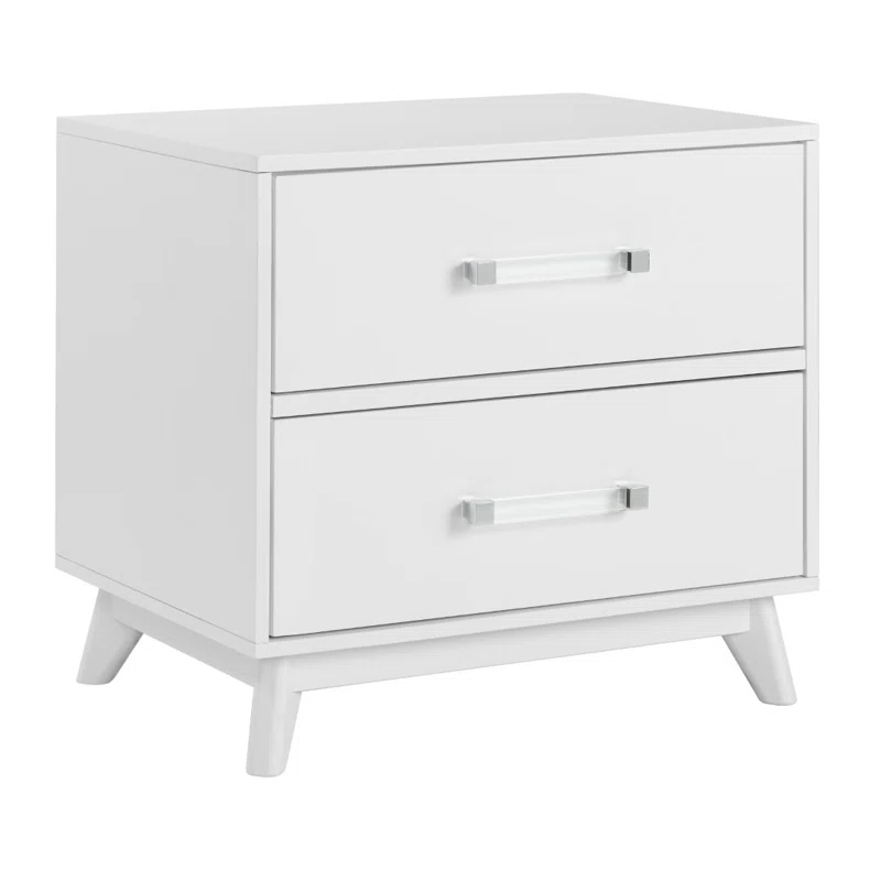 Holland 2 Drawer Nightstand, Acrylic Handles, Undermount Drawer Glides