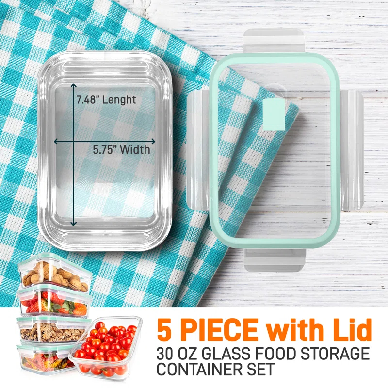 NutriChef 30oz. Glass Food Storage Container
