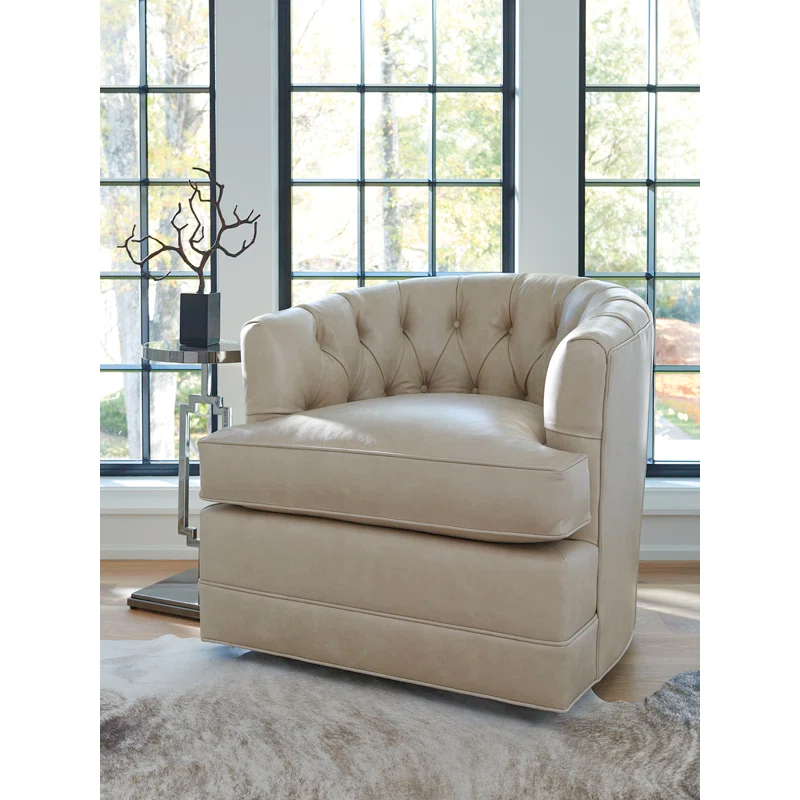 Barclay Butera Upholstery Leather Swivel Barrel Chair