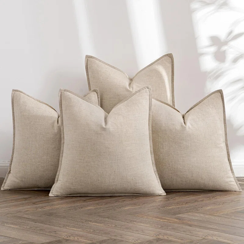 MAGBIX Beige Linen Pillow Covers Pack Of 4 Decorative Natural Solid Throw Pillow Covers Soft Accent Boho Farmhouse Couch Pillowcases Modern Home Decors For Living Room Bed Sofa 18X18 Inch