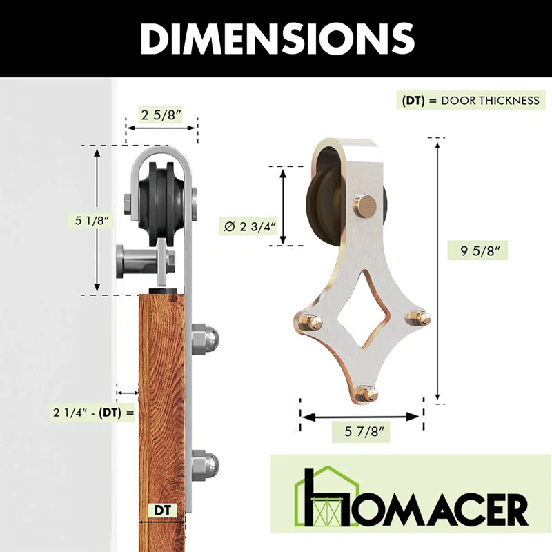 Homacer Brushed Nickel Diamond Design Non-Bypass Single Track One Door Hardware Kit( Door Not Included)