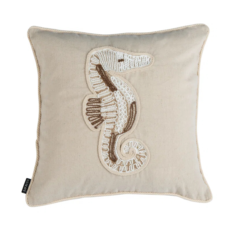Safavieh Sanden Seahorse Embroidered Cotton Throw Pillow