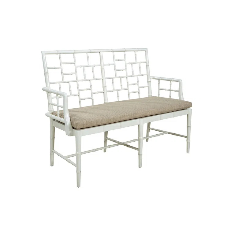 Belleville White Solid Wood Upholstered Settee