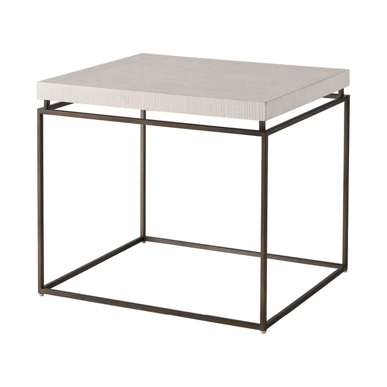 Rustic Oak and Metal Square End Table