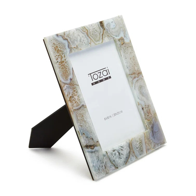 Tozai Home White Quartz MDF/Genuine Natural Agate/Glass Picture Frame