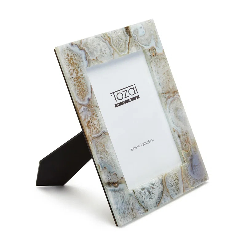 Tozai Home White Quartz MDF/Genuine Natural Agate/Glass Picture Frame