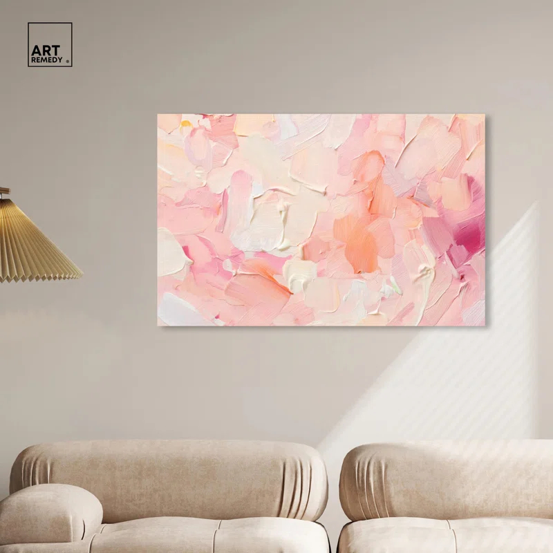 Art Remedy Morning Meadows Blush Coral Lands Canvas Pastel Abstract Art by Art Remedy
